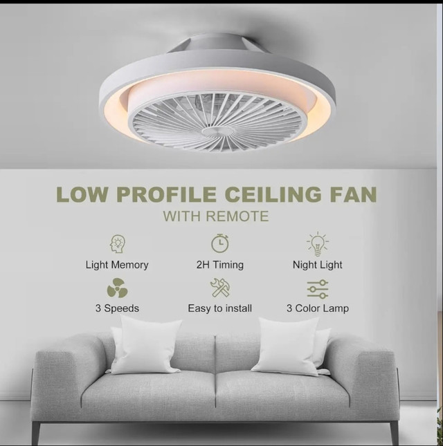 TFmanQ1 Ceiling Fan with Lights Low Profile Flush Mount Fan Ligh in Heaters, Humidifiers & Dehumidifiers in Gatineau - Image 2