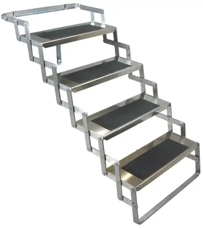 Folding camper steps Steel 6" deep 18" wide capacity 250 Lbs 3 step, height 24"-30" 4 step, height 3...