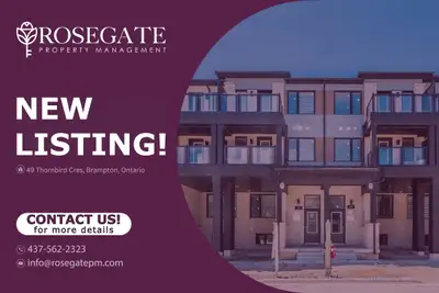 Spacious 3-Floor Freehold Townhome with Garage, Private Balcony & Backyard – Brampton Welcome to 49...