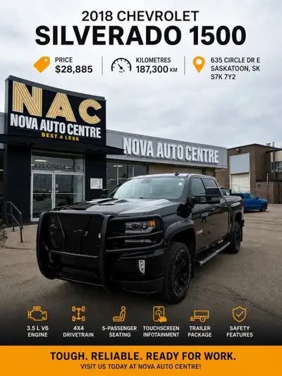 2018 Chevrolet Silverado 1500 Z71 4x4 Price: $28,995 Location: Nova Auto Centre, Saskatoon ️ Mileage...