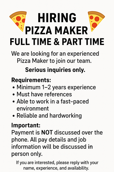 Hiring Pizza Makers – Full Time & Part Time, View more