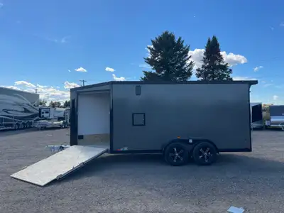 LEGACY 7' x 19' DRIVE-IN/DRIVE-OUT MULTI-SPORT TRAILER WITH 6in. EXTRA HEIGHT, VINYL CEILING, BLACKO...