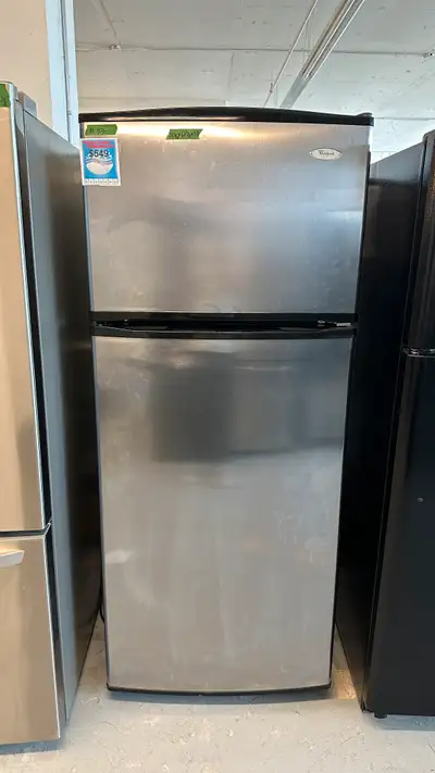 8117-Réfrigérateur inox Whirlpool congélateur haut top freezer