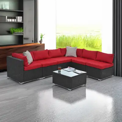 Outdoor Wicker Sectional Sofa Set with Coffee Table, View more