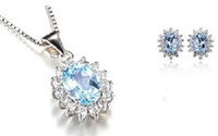 Blue Topaz 3Ct 925 necklace and earrings