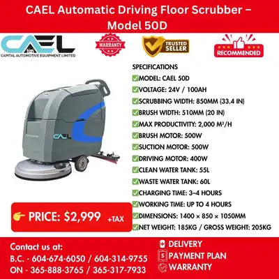 Finance! CAEL Automatic Driving Floor Scrubber Certified & Warranty 2,399 CAEL Automatic Driving Flo...
