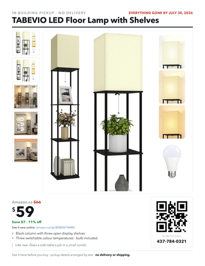 TABEVIO LED Floor Lamp with Shelves - Black, 3 Colour Temps, View more