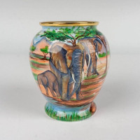 RARE MOORCROFT ENAMEL miniature Vase Elephants at The Water Hole