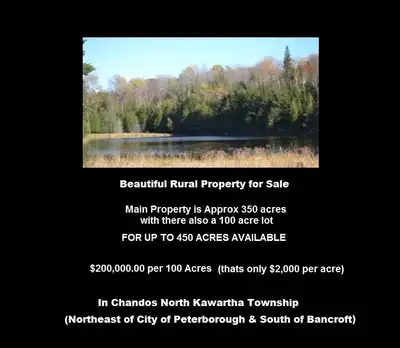 Beautiful Rural Property for Sale, 100 acres up to 450 acres available in Chandos North Kawartha, Pr...