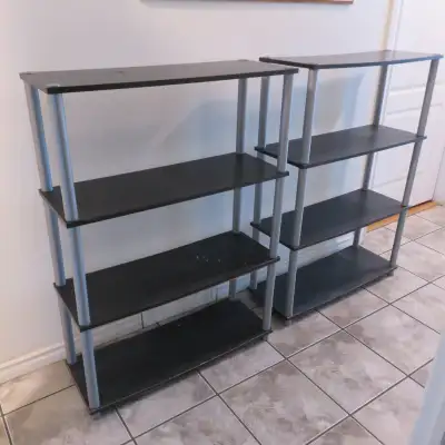 9.00 EACH, TWO SHELVES 31.5 IN LONG X 11.5 IN WIDE X 44IN TALL MORE OR LESS 4 SHELVES WOOD LOOK LIKE...