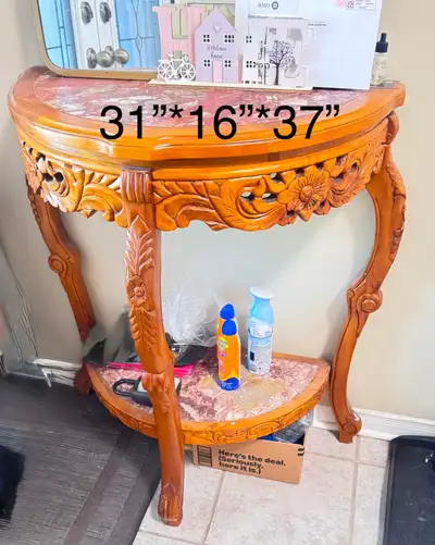 Foyer table solid wood with stone top, View more