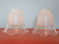 Pair Of Vintage Frosted Etched Ruffled Bell Glass Light Shades