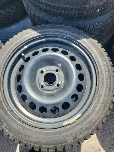 (4) Kumho Wintercraft 185 55 15 Mounted on steel rims from a Chevy Spark. Dot 0820 Bolt Pattern 4x10...
