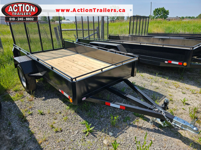ACTION ESSENTIAL SERIES 5' x 10’ SINGLE AXLE STEEL UTILITY TRAILER WITH SOLID SIDES AND TOP TIE DOWN...