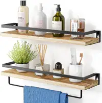 Rustic Floating Shelves Wall Mounted, Solid Metal with Removable