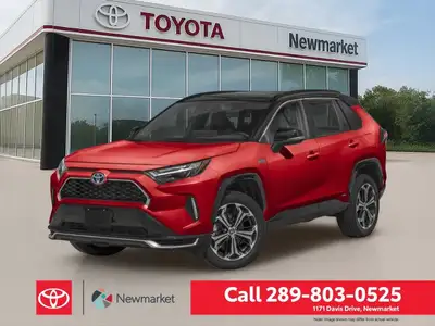 The 2025 Toyota RAV4 Plug-In Hybrid XSE AWD shines in a supersonic red with black roof, offering you...
