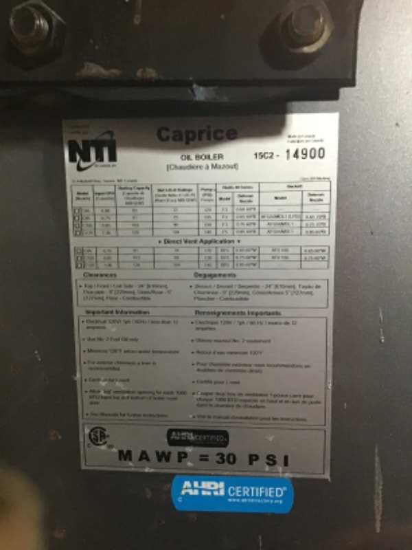 NTI Oil Furnace Excellent Condition Installed Nov 2016 Other Cape Breton Kijiji