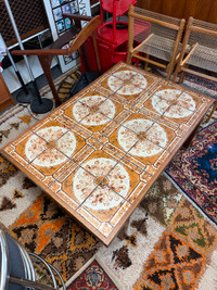 Mid century modern teak  coffee table sunburst tile