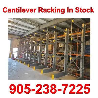 We have a huge selection of cantilever racks in stock! Perfect for long pallet, lumber, steel, pipe,...