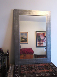LARGE WALL MIRROR WITH WOODEN SILVERED FRAME, CANADA MADE