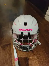 Bauer Lil' Sport Hockey Helmet & Cage Combo, Youth, White & Pink