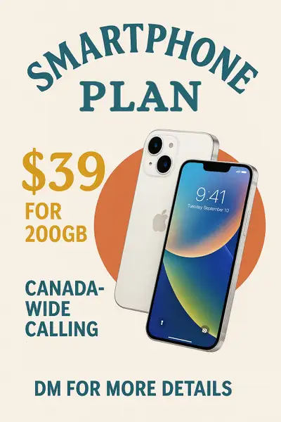 Cell Phone Plan – Just $39/Month 200GB high-speed 5G data Canada-wide calling and texting included F...