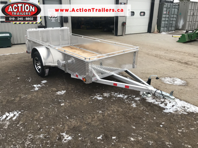 ACTION SERIES 5 X 10 ALL ALUMINUM UTILITY TRAILER WITH SOLID ALUMINUM SIDES AND TOP TIE DOWN RAIL (C...