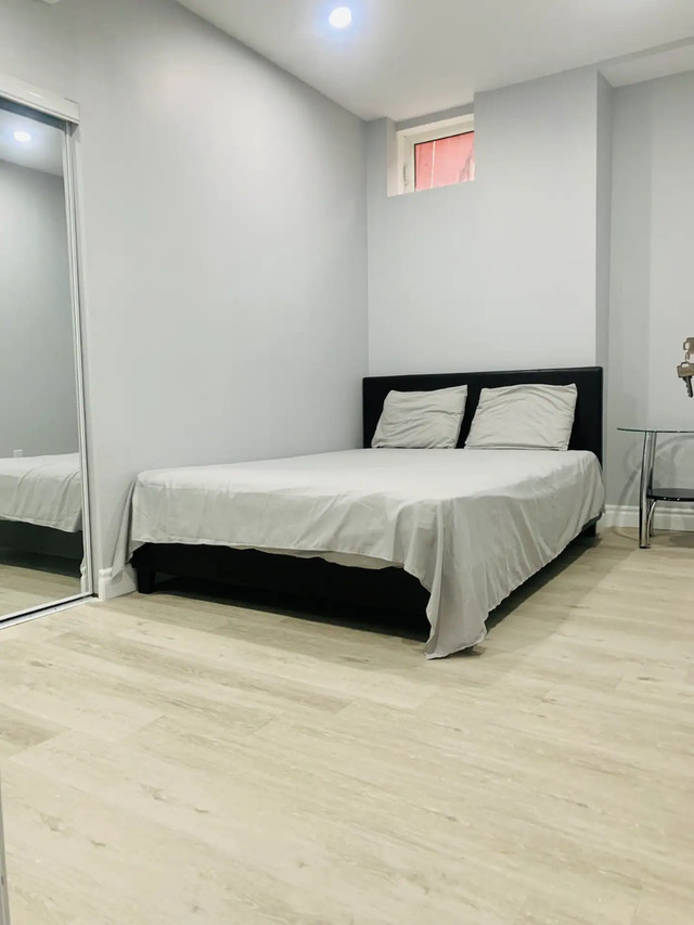 $230 Modern Black PVC Leather Queen Bed – Hardly Used in Beds & Mattresses in City of Toronto