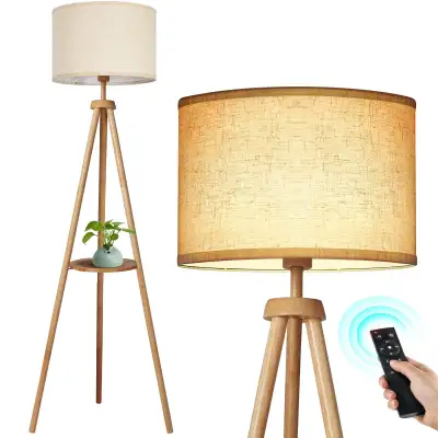 BNIB PRICE IS FIRM - OUTON Tripod Floor Lamp Wood with Shelves.., View more