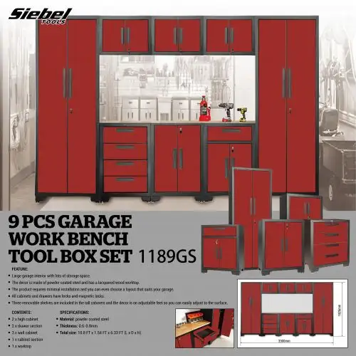 NEW 9 PCS GARAGE WORK BENCH TOOL BOX SET 1189GS in Tool Storage & Benches in Grande Prairie - Image 3
