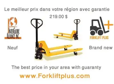 Vente chariot elevateur et transpalette electrique et manuel Transpalette 5500 Lbs NUEF + 1an Garant...