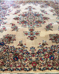 Wool Vintage Persian Rug,11 x 7.8 ft, beige,blue,pink,AS Is
