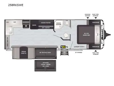 Keystone Bullet travel trailer 258RKSWE highlights: Rear Kitchen Large Slide Out Desk/Bar Top Hidden...