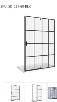 New 60”x32” black matte shower door with base