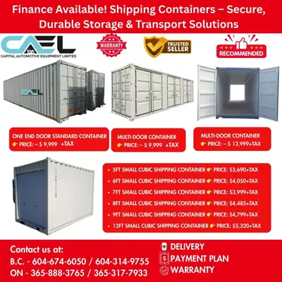 Finance! New CAEL Shipping Containers - CERTFIED & WARRANTY INCLUDED $3,690 Discover Capital Auto Eq...