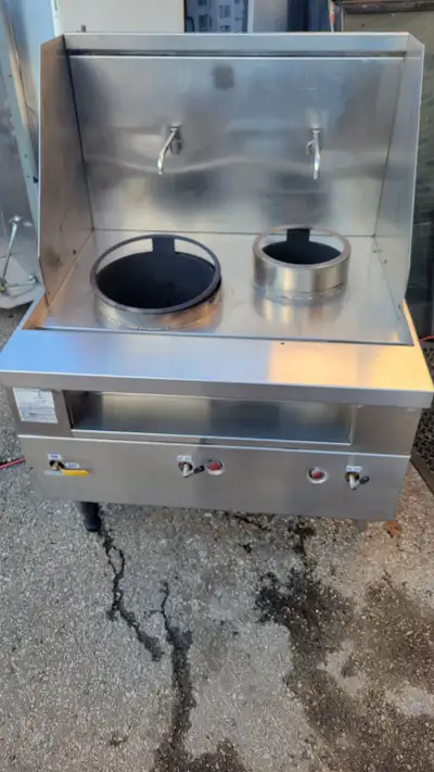 *****USED Chinese Woks Ranges $1850*** 42" Wide Double Burner Chinese Wok Range With 2 Faucets Dimen...