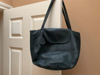 Roots Black Leather Tote Bag