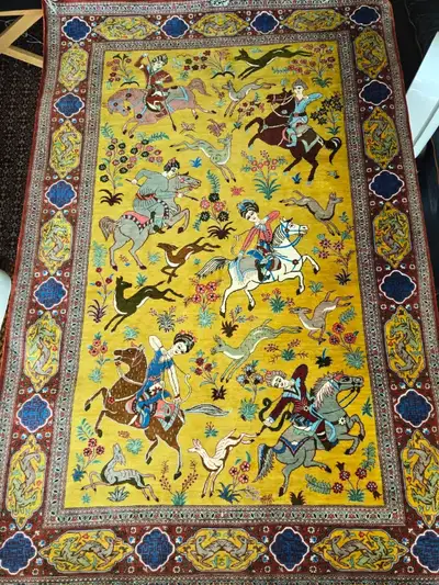 Persian Qom Silk Hunting Rug (handmade original)
