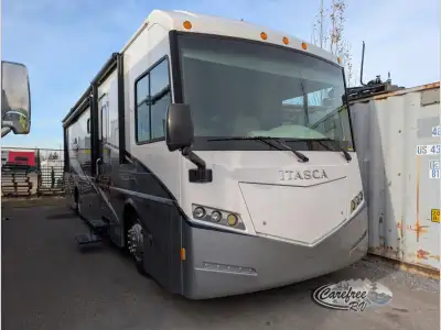 Itasca Solei Class A Diesel Coach w/Rear Queen Bed w/Nightstands, Slideout Wardrobe/Storage/Res. Ref...