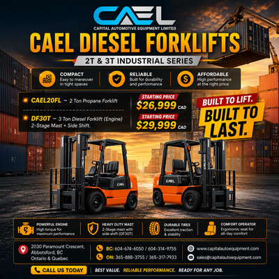 New CAEL Diesel Forklifts — 2T & 3T Warranty & Finance 26,999 CAEL Diesel Forklifts deliver heavy-du...