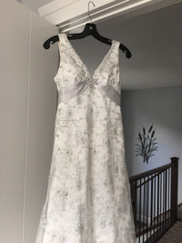 Silver Lace and Satin wedding dress