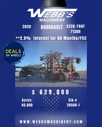 2020 BOURGAULT 3320-76/71300 AIR SEEDER & TANK 76' x 10", DS, XTC, MRB lll's w/Retaining Wheel, 4.5"...