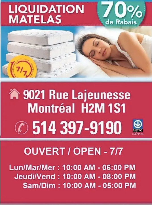 ⚡️LIQUIDATION MATELAS⚡️VENTE D'ENTREPOT !!⚡️ dans Lits et matelas  à Laval/Rive Nord - Image 2