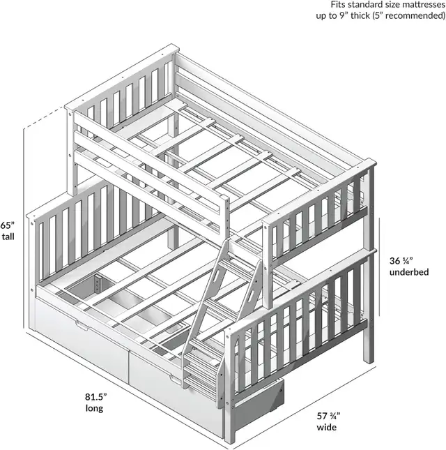 New Solid Wood Twin Over Full Bunk Bed with Storage Drawers in Other in Regina - Image 8