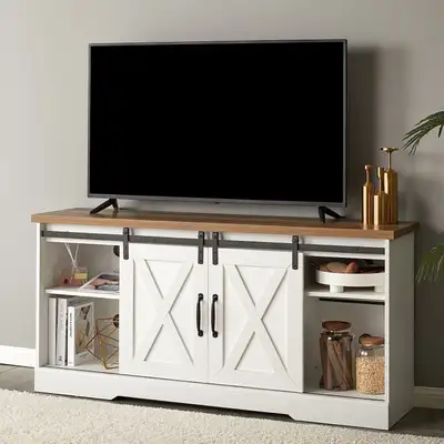 NEW 65 RUSTIC SLIDING BARN DOOR TV STAND & STORAGE CABINET WHITE 627116W GRAY 627116G SALE $279.95 S...