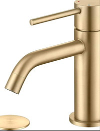 JXMMP Brushed Gold Bathroom Faucet, Single Handle Brass Sink Fau