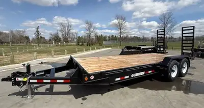 20ft, HEAVY DUTY CAR HAULER WITH 2-7000LBS TORSION AXLES, FOLD UP RAMPS, AND AN 8000LBS JACK. Built...