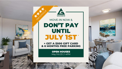 Building Features Move-in Now & Don't Pay Until July 1st + $500 Move-in Bonus & 6 Months Free Parkin...