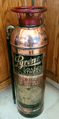 Large Vintage Copper and Brass Pyrene  Fire Extinguisher 