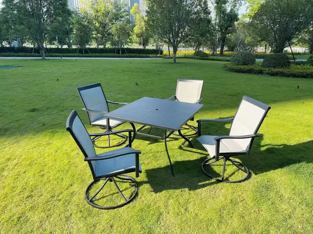 NEW 5 PCS PATIO OUTDOOR FURNITURE SWIVEL DINING SET 820824 in Patio & Garden Furniture in Regina - Image 6
